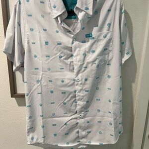 DIXXON White and Teal Casual Button Down Shirt